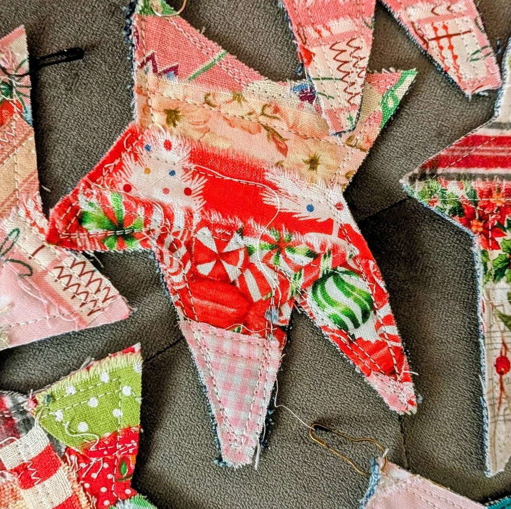 Fabric Star lot, scrappy fabric stars for art projects HANDMADE ITEM - Picture 3 of 6